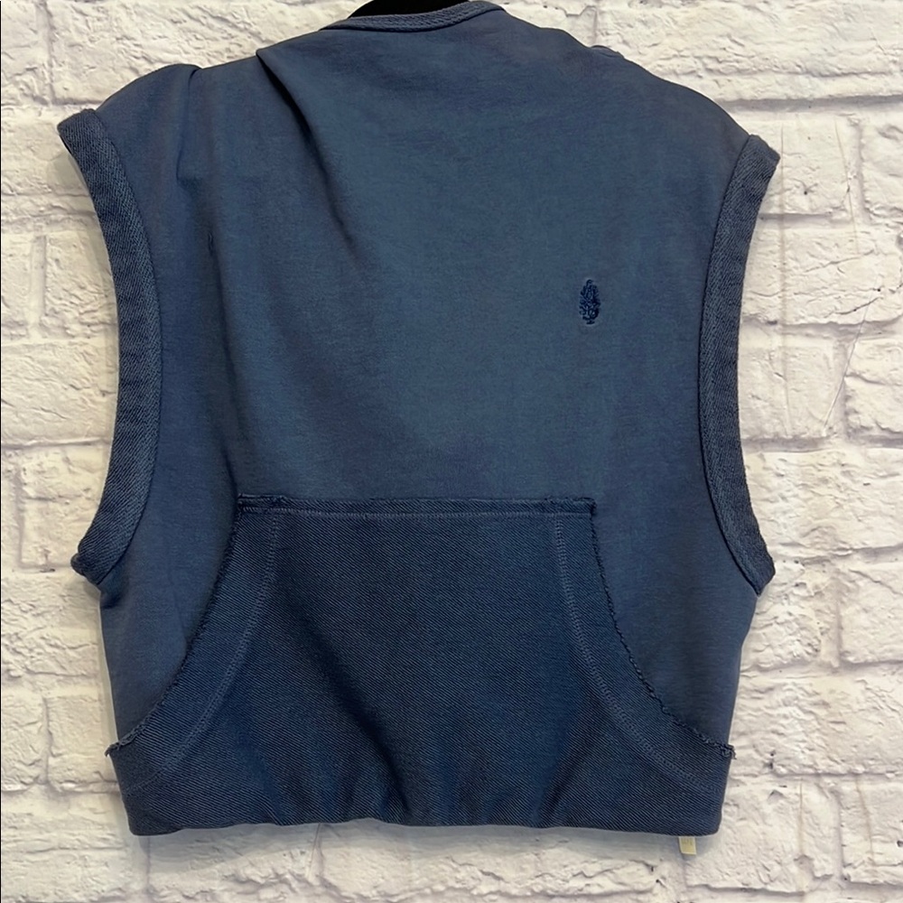 Blue Sleeveless Vest with kangaroo pockets and hood